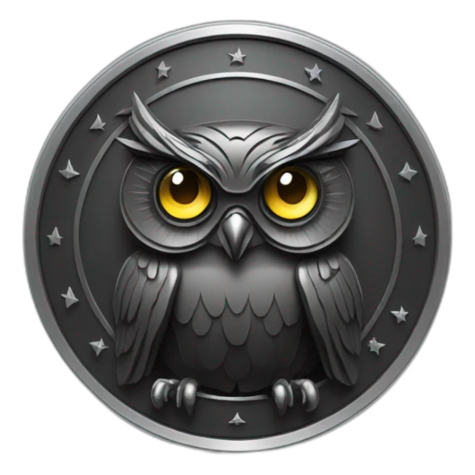 Owl with laser eyes in black coin sticker