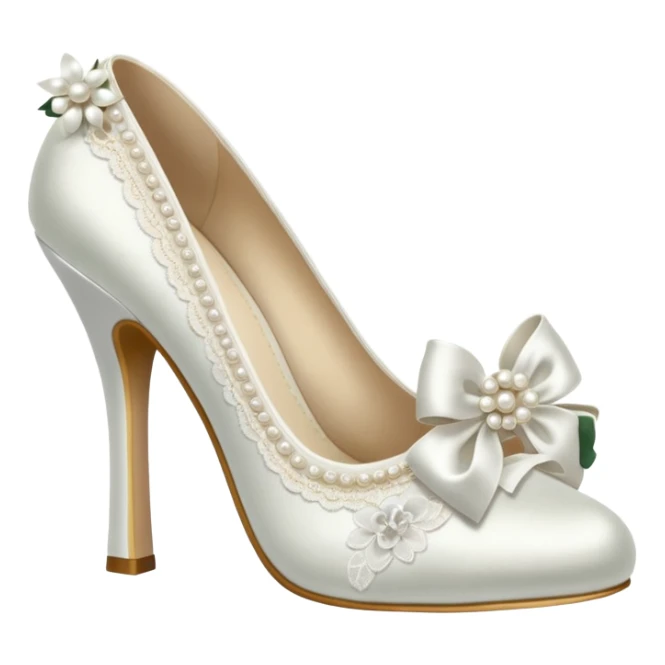 white heel with bows pearls lace and flower  sticker