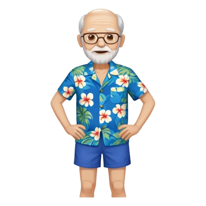 old man in blue  hawaiian shirt blue short full body sticker