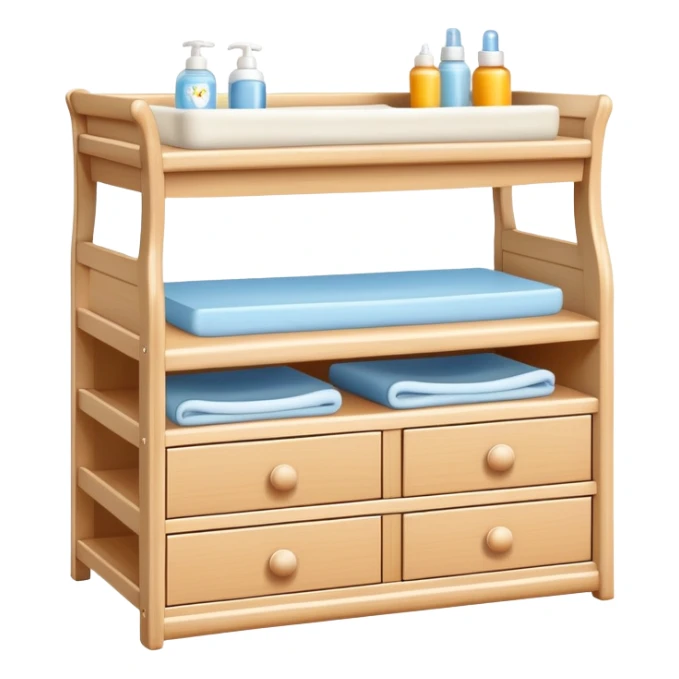 baby changing table set with drawers, shelves, changing pad, and baby care accessories sticker