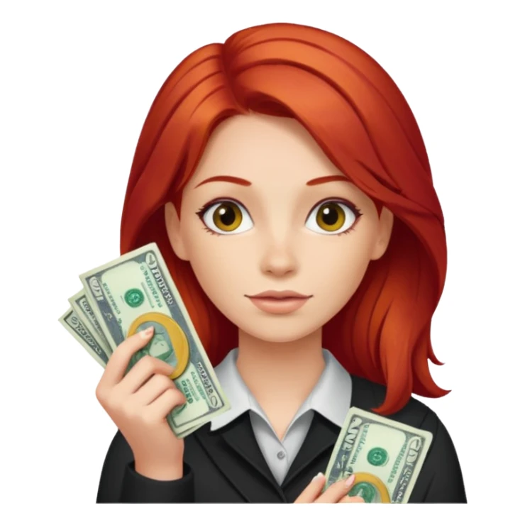 a girl with red hair holding two dollars sticker