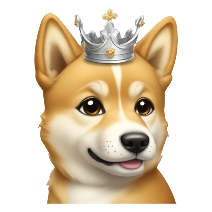 protrait side view of a cute baby doge with silver crown sticker