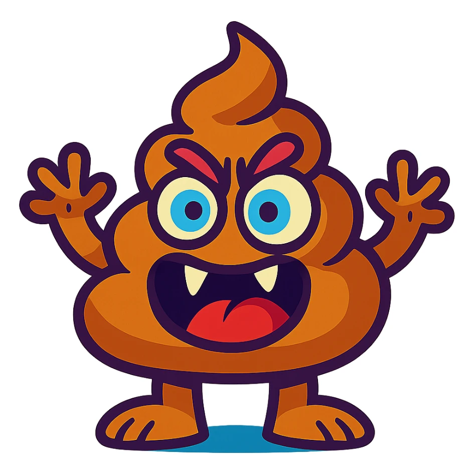 exaggerated features bright colors vibrant toon style poop monster sticker