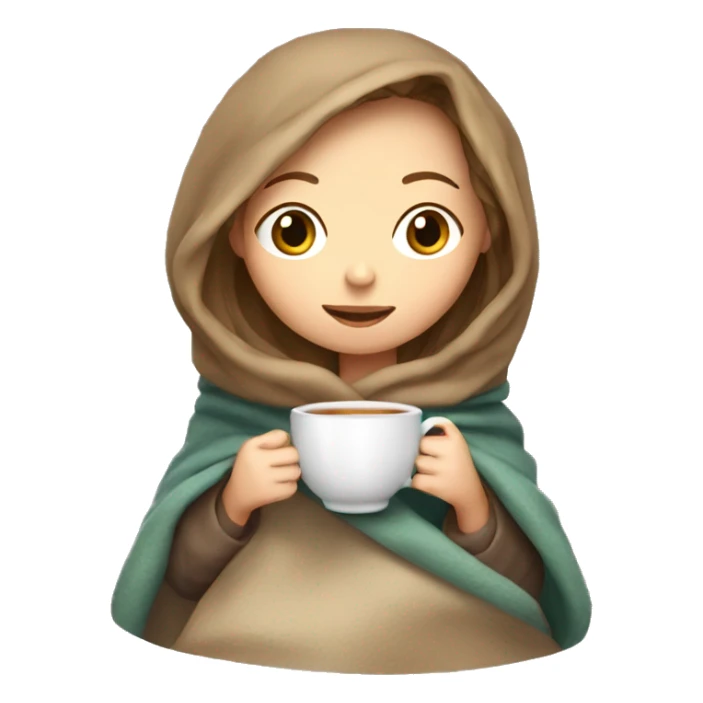 Light brown hair girl in blanket drinking tea sticker