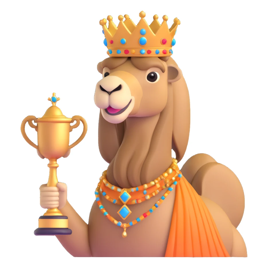 dromedary with a crown on its head and a trophy with #1 on it sticker