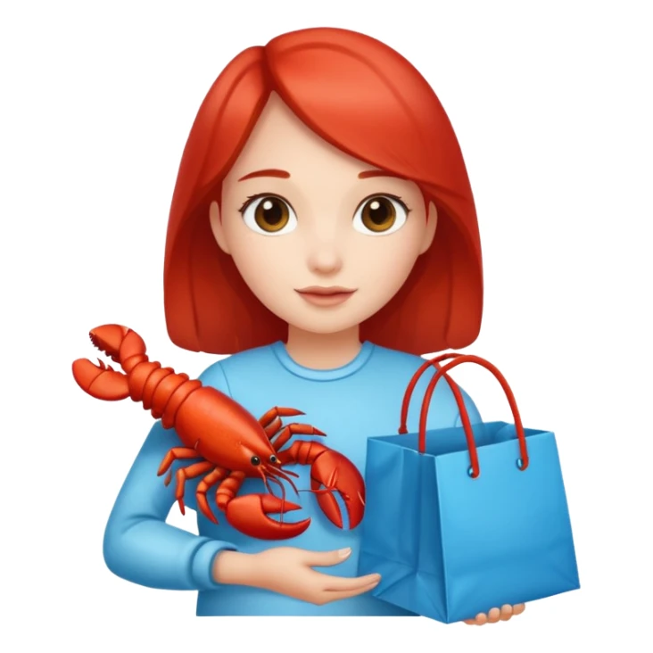 Cute girl holding gift bag with lobster in it sticker