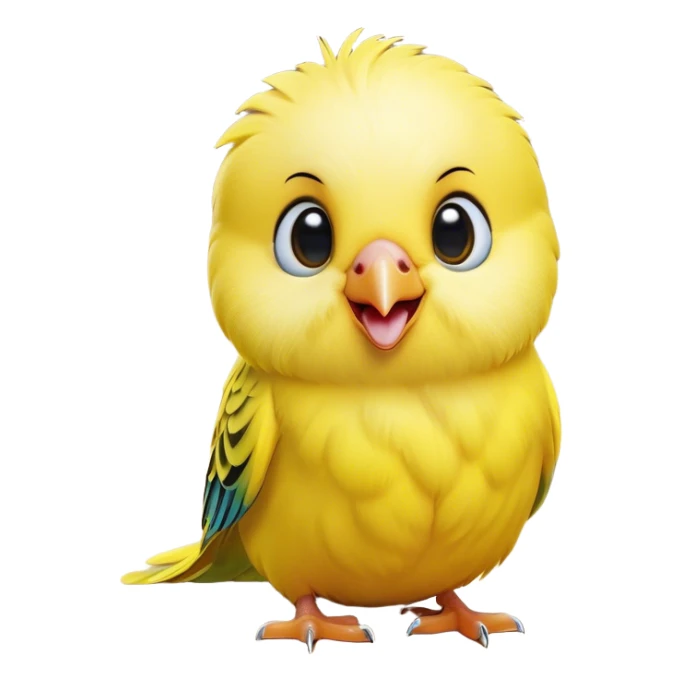 Cinematic Comical Yellow Budgie Portrait Emoji, Head tilted dramatically with an exaggeratedly amused expression, featuring a striking yellow feathered fur with a glossy finish, wide, expressive dark eyes filled with playful disbelief, Simplified yet hilariously expressive features, highly detailed, glowing with a slightly sassy glow, high shine, dramatic yet playful, stylized with an air of cheeky mischief, bright and endearing, soft glowing outline, capturing the essence of a spirited and over-the-top budgie, so meme-worthy it feels like it could side-eye its way into internet fame instantly! sticker