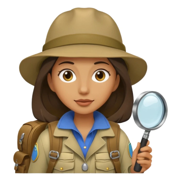 Explorer woman backpack and magnifying glass sticker