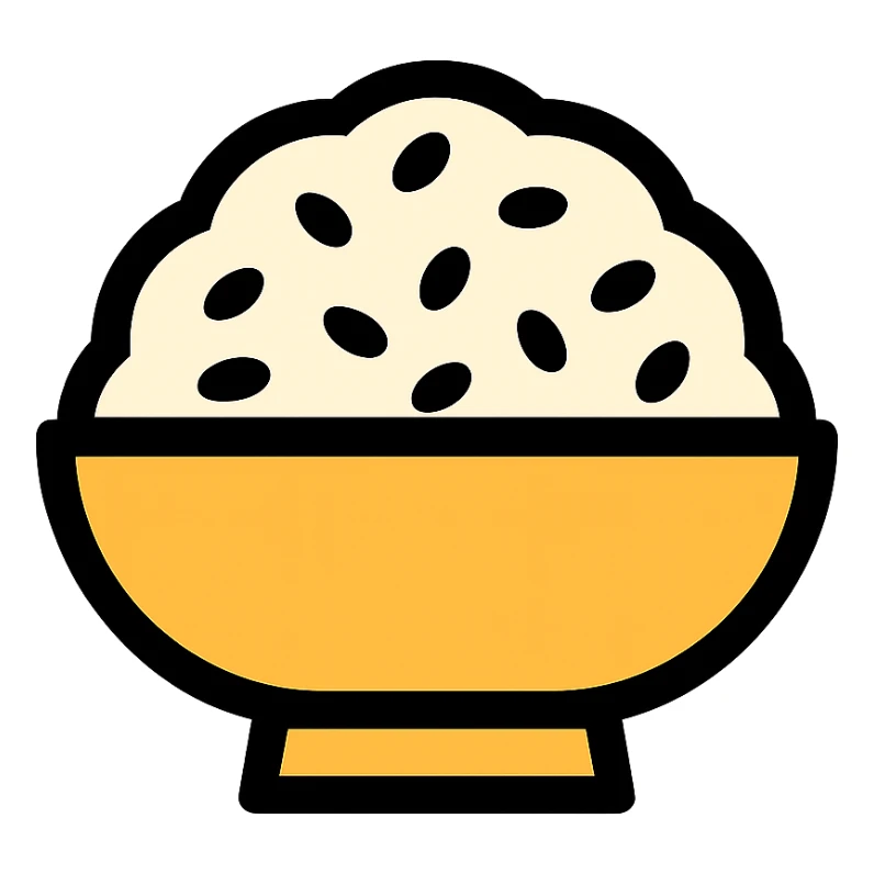 A dish of rice topped with black sesame seeds sticker