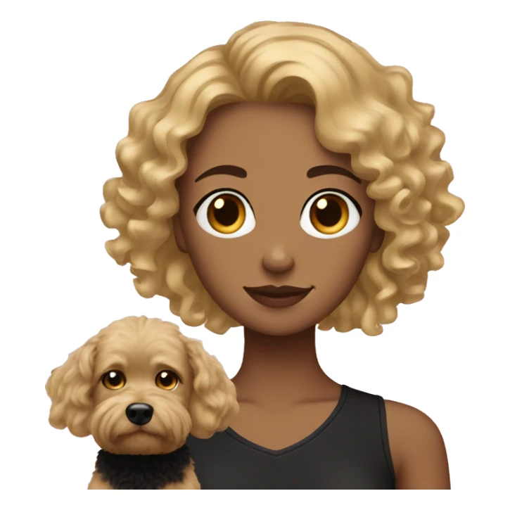 Curly blonde medium hair girl with a black short dog sticker