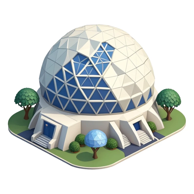 Isometric exterior Walt Disney World Epcot spaceship earth geodesic dome sphere, dollhouse style 3D realistic  sticker