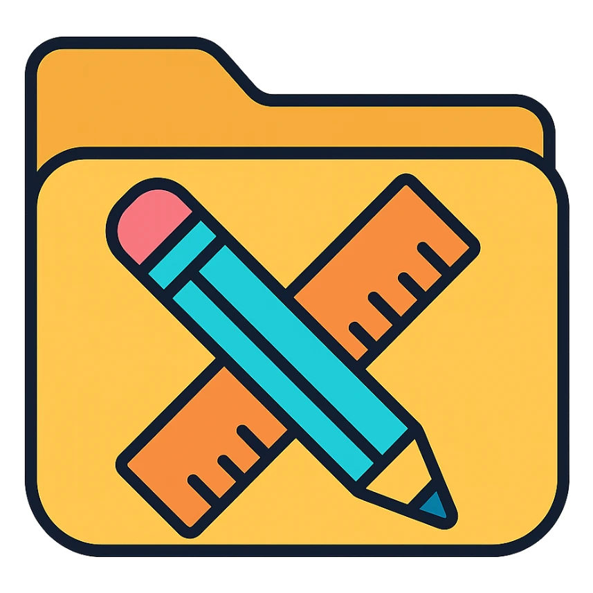 folder icon for 'school' with crossed pencil and ruler, modern colors, rounded shape sticker