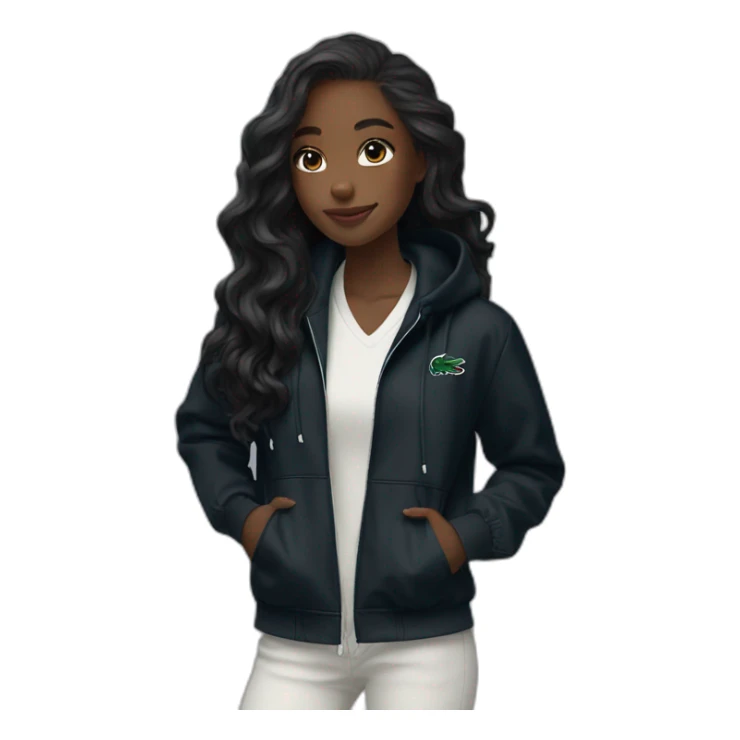 Lacoste bag Black girl with long hair with black lacoste windbreaker sticker