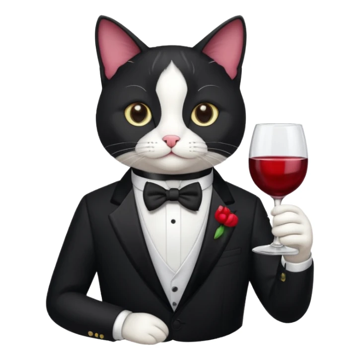 Tuxedo cat with a glass of wine sticker