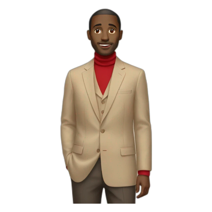 black man beige suit red turtleneck shirt sticker