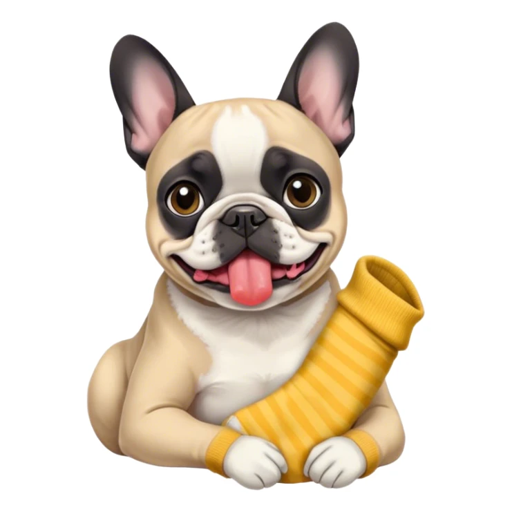 Black and white frenchie eating a sock  sticker