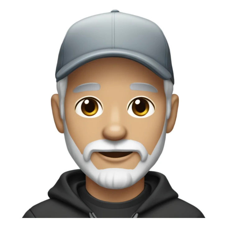 Handsome man with blue eyes wearing ball cap with grey hair and goatee beard holding all black long haired chihuahua sticker