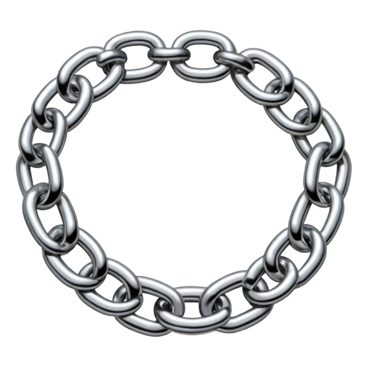 A thick luxury chain emoji made of liquid silver chrome, smooth rounded links, glossy metallic reflections, heavy swag aesthetic, minimalistic iOS emoji style, centered, clean white background sticker
