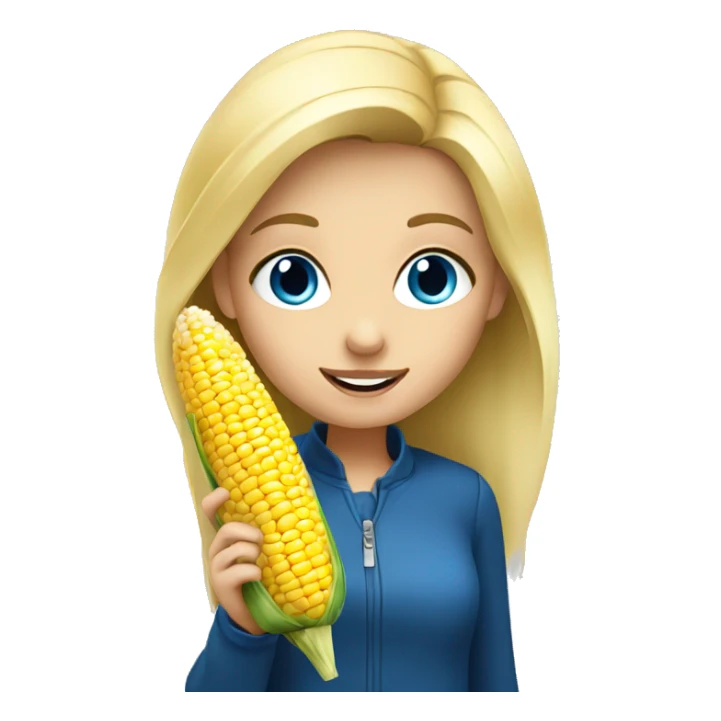 Blonde girl with blue eyes eating corn sticker