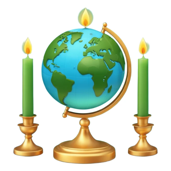 3D emoji style globe with simple candlestick chart in front, minimal design, no calculator, no coins, no money symbols, no dollar signs, clean professional look, transparent background sticker