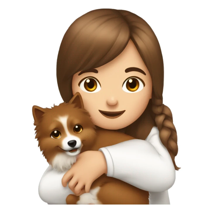 Girl with brown hairs hugs little spitz sticker