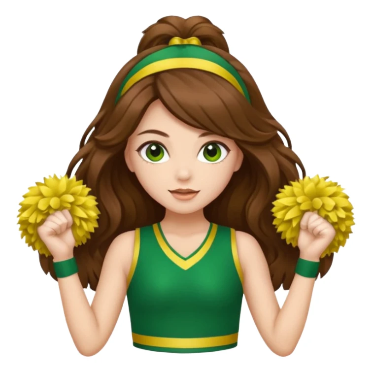 cheerleader with long brown hair and 2 pom poms sticker