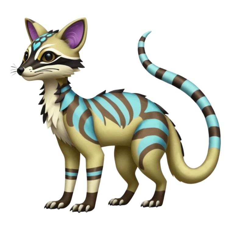 Rare realistic exotic cute epic pretty beautiful handsome gorgeous aesthetic colorful vibrant Vernid-Protogen-Primagen-Wickerbeast-Genet-species-Fakemon-hybrid-creature by LiLaiRa, beautiful intricate markings, full body sticker
