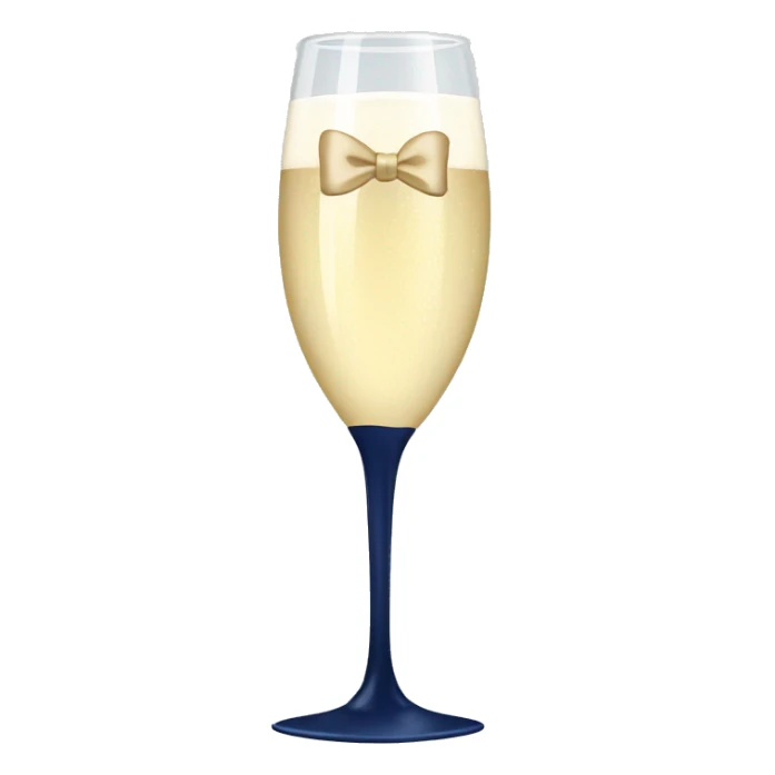 Champagne glass with a navy blue bow on stem sticker