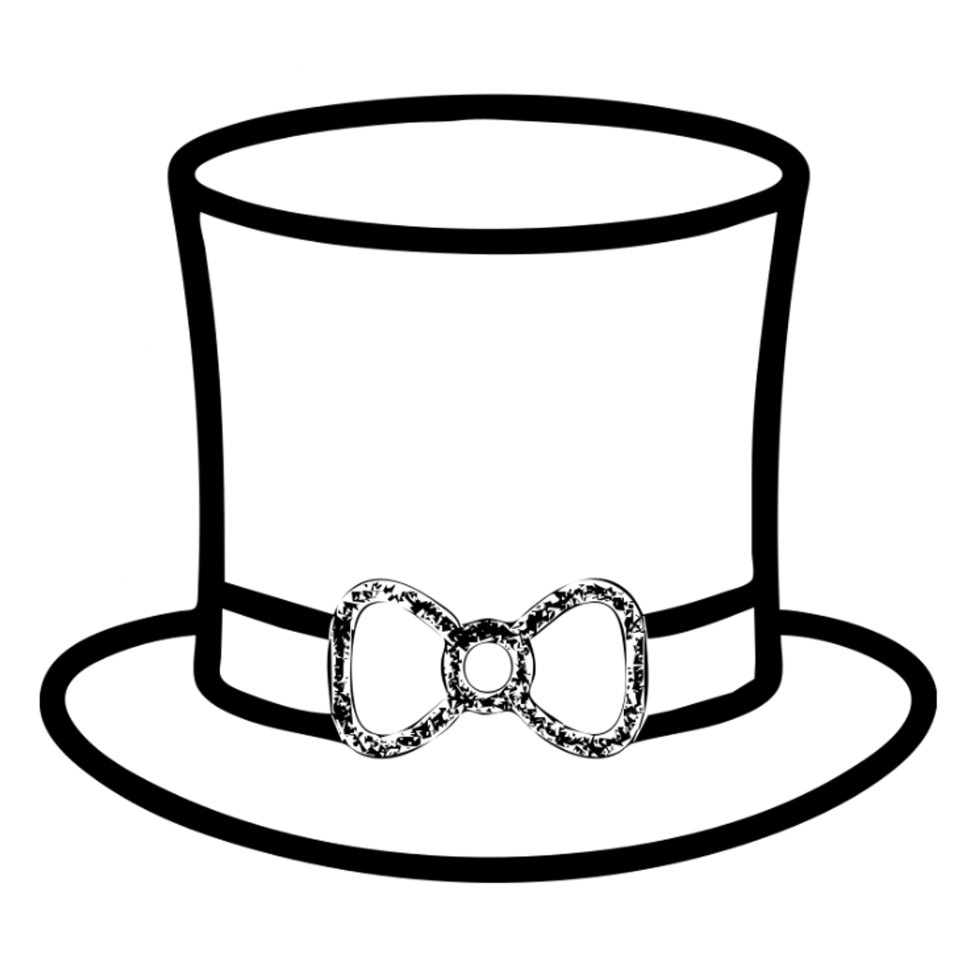 A minimalist black top hat slightly tilted, with a thin ribbon bow in #C5343C color on the brim. Slightly elegant and theatrical, flat vector style. sticker