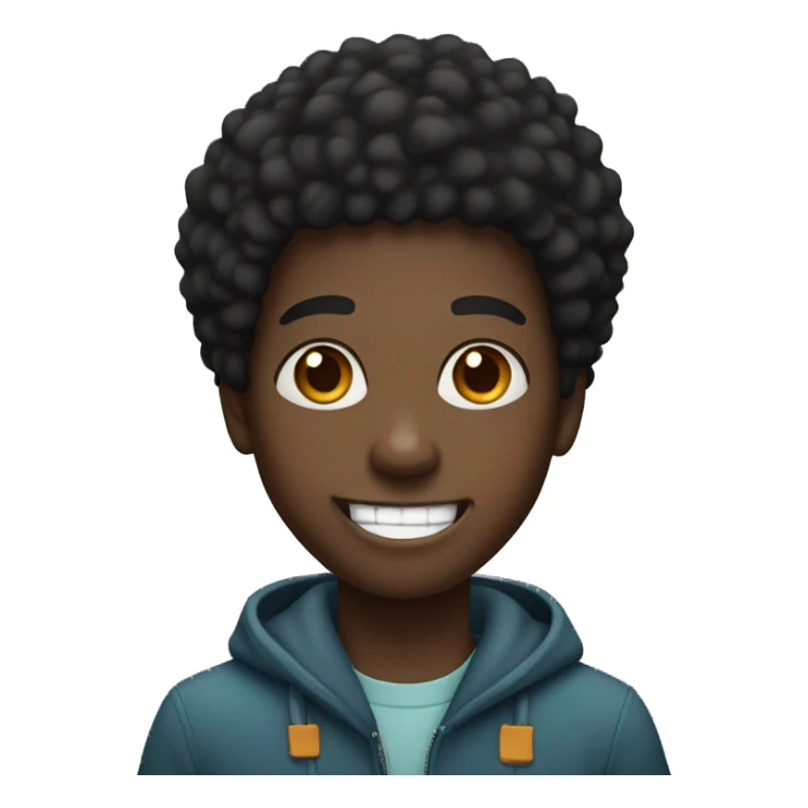 A black boy, with an Afro smiling with a gap in his teeth sticker