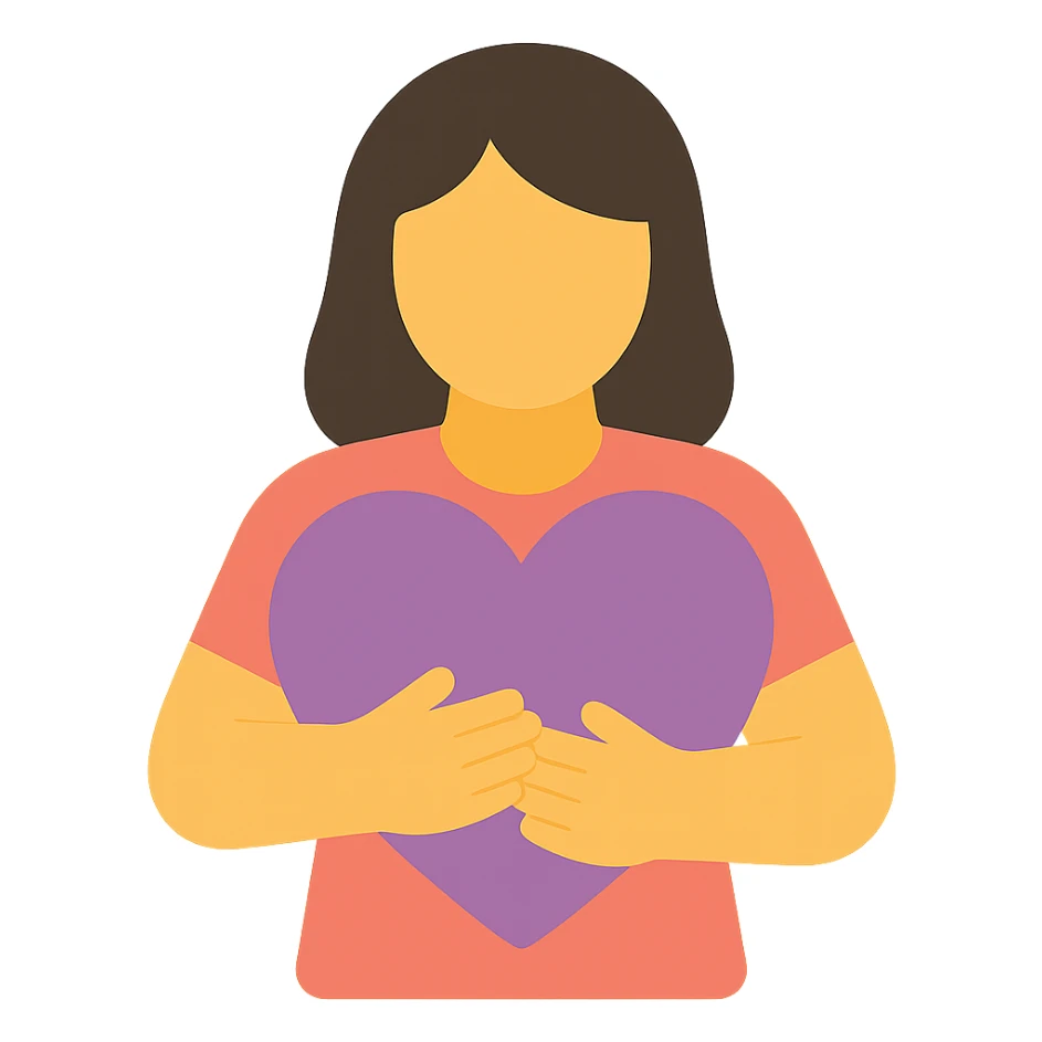 woman Arms hug a dull purple heart sticker