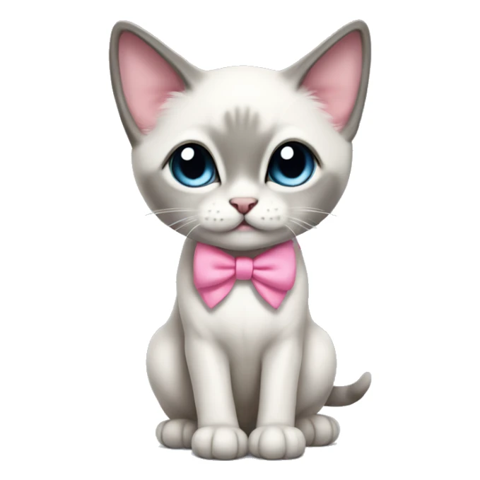 kawaii white and gray siamese kitten with pink bow full body sticker
