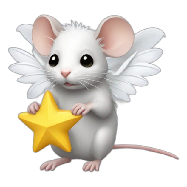 rat with white feather angel wings who is holding a yellow star sticker