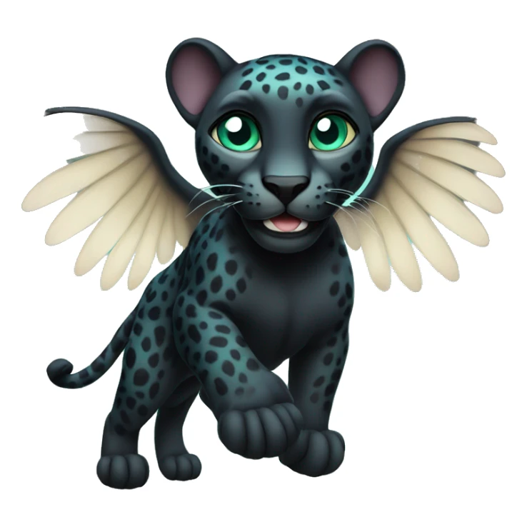 winged black leopard with turquoise eyes flying sticker