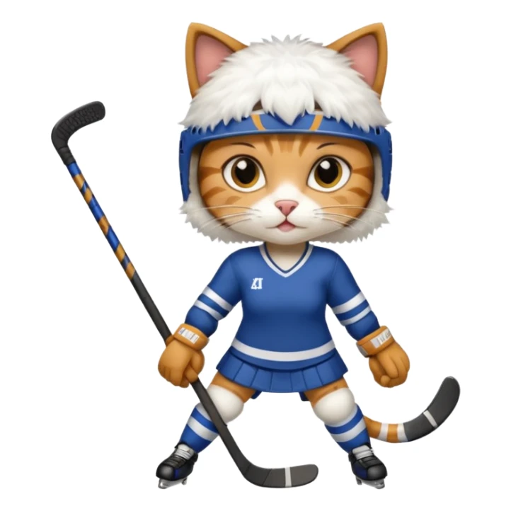 female cat hockey player with hockey stick sticker