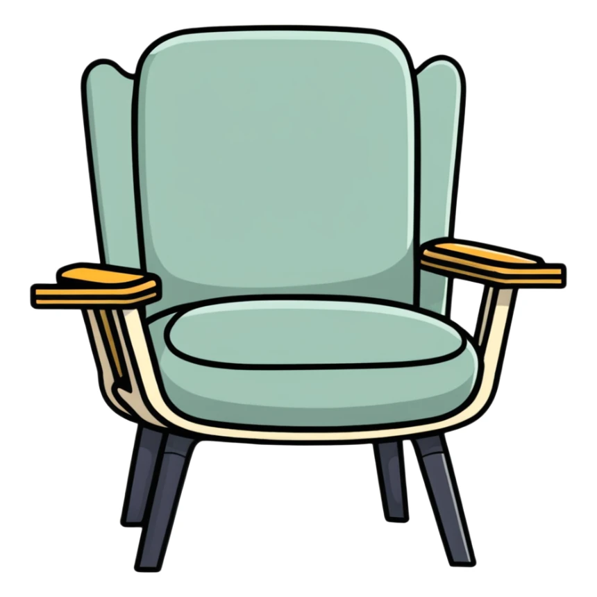 friendly cartoon chair with open arms, inviting someone to sit sticker