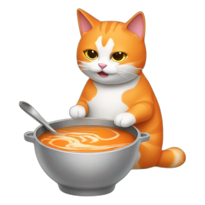 orange and white cat cooking a bowl of strange soup sticker