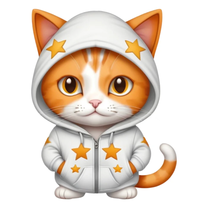 A cat wearing a sweatsuit with stars on it sticker