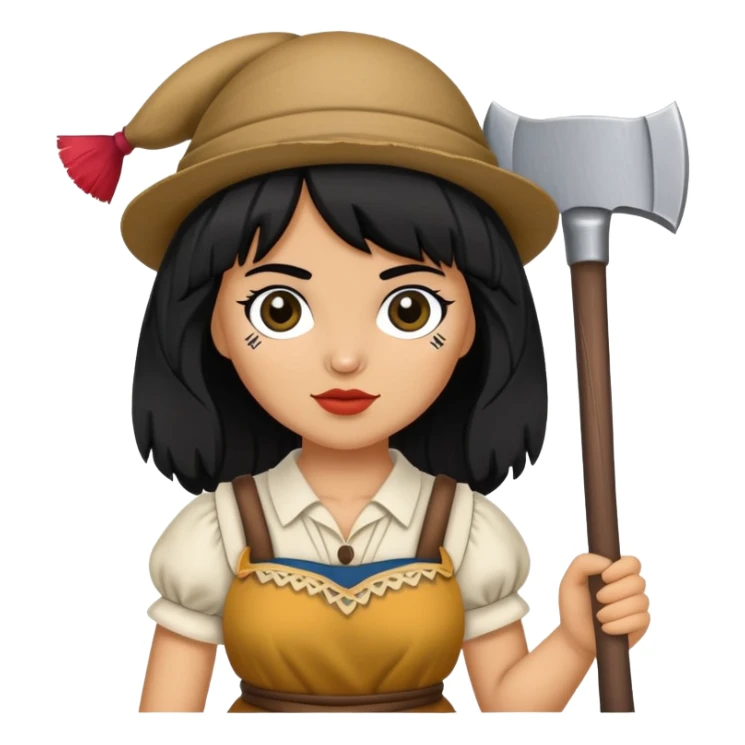 Black haired olive skin gypsy rag doll with a rubber axe sticker