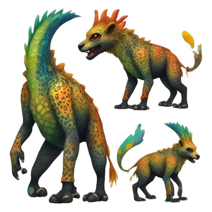 a colorful edgy vernid-fionbri-animal-creature with splash patterns full body sticker