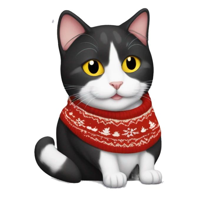 tuxedo cat with yellow eyes with a christmas sweater on sticker