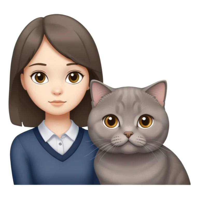 Grey scottish fold cat and brunette girl sticker
