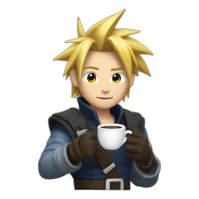 cloud strife with a cup of coffee sticker
