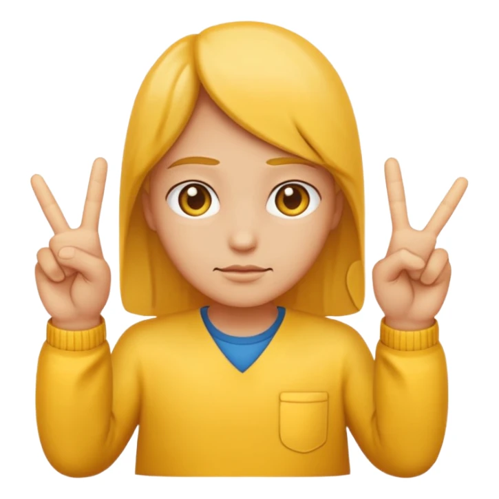 An standard yellow-color emoji that looks very serious and has his hands clasped while making a peace sign infront to portray a meaning of deep thinking or serious consideration. sticker