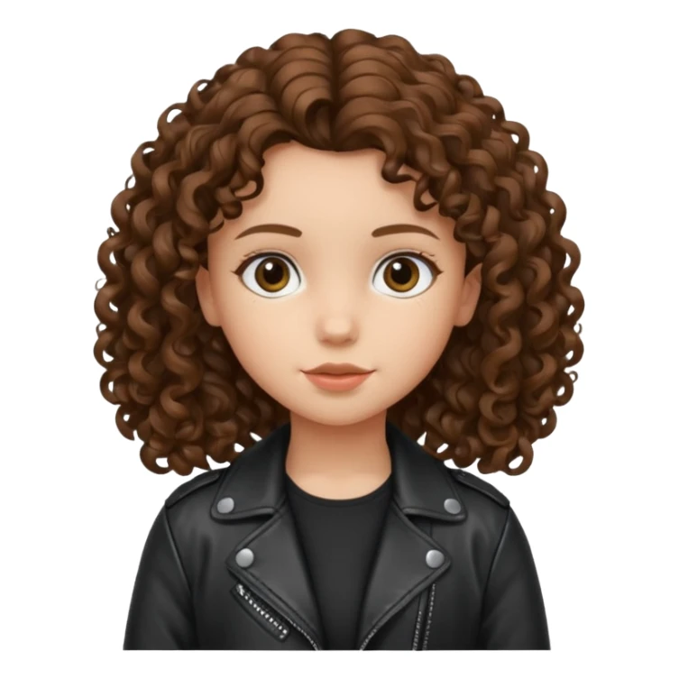 girl kid curly brown hair wear leather jacket sticker