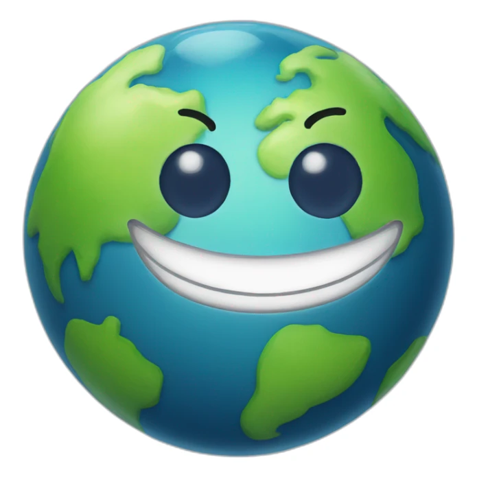 planet earth with a cartoon beaming face with smiling eyes sticker