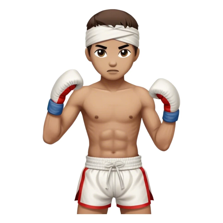 ​Cinematic Realistic Traditional Muay Thai Fighter, depicted in authentic attire featuring white bandaged gloves wrapped around his fists, a traditional headband tied neatly, and classic Muay Thai shorts, captured in a dynamic fighting stance under dramatic, high-energy lighting that highlights the raw power and elegance of the art, sticker