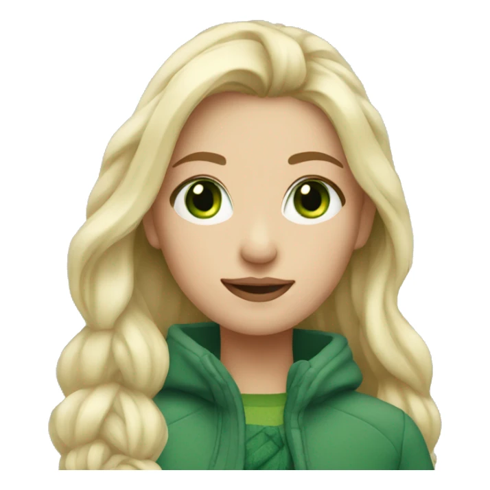 Girl in winter with green eyes and blonde sticker