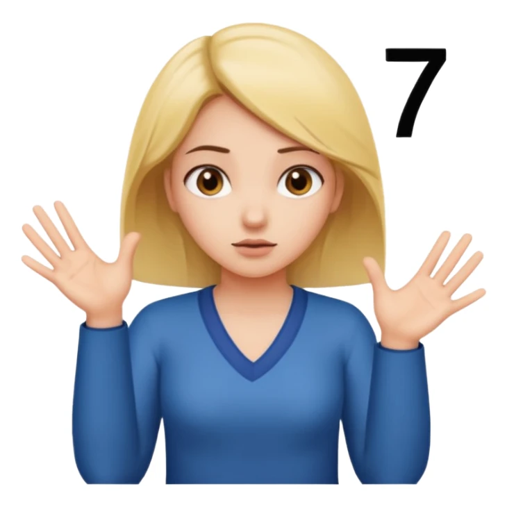 girl shrugging with 6 over one hand and 7 over the other hand sticker