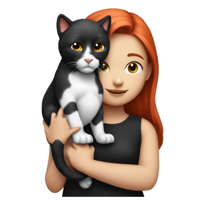 Red haired girl holding 1 black and white really super big cat sticker